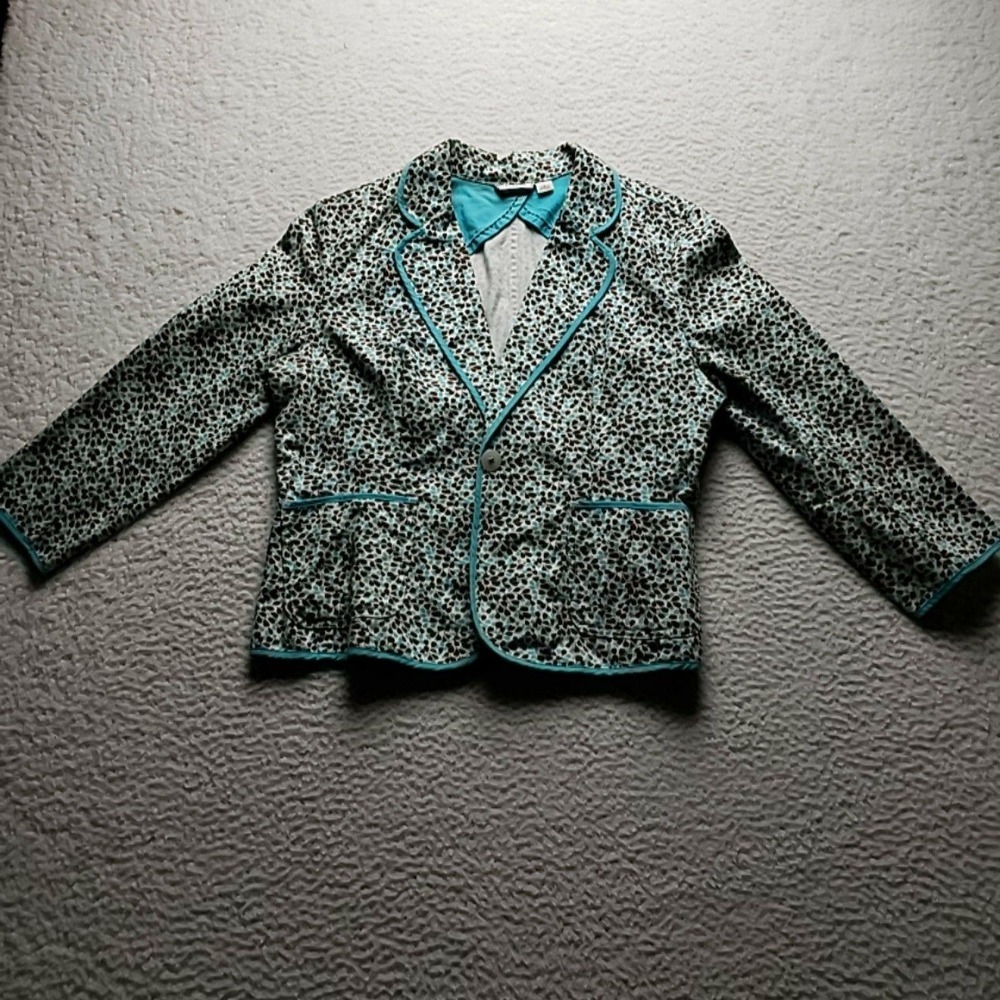 Cato Blazer Jacket Womens Large Blue Floral 100% Cotton Lined One Button Career